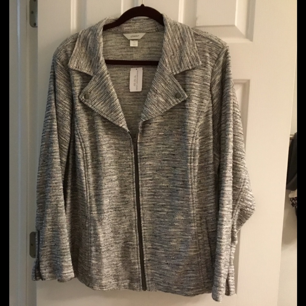 Multi-Colored Tweed Zip Front Jacket